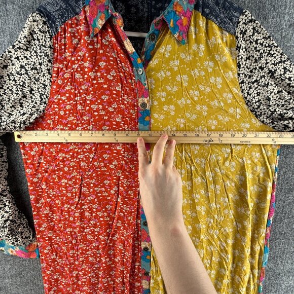 Natural Life Floral Button Up Dress Large Colorful Boho Long Sleeve Rayon Women - Picture 10 of 14